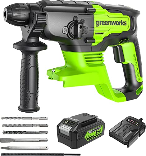 Greenworks GD24SDS2 Akku Bohrhammer SDS mit bürstenlosem Motor, 0-1000 U/min, 0-4500ipm, 2 Joule Schlagstärke, 4Ah Akku…