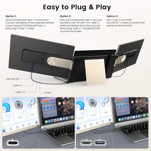 Image of Laptop Screen Extender, 15.6 inch Detachable Triple Portable Monitor, 1080P FHD IPS Display, Sturdy & Durable, USB-C /HDMI Plug-Play Monitor Extender for Mac /Win /Android, Fits 13-17 inch Laptops