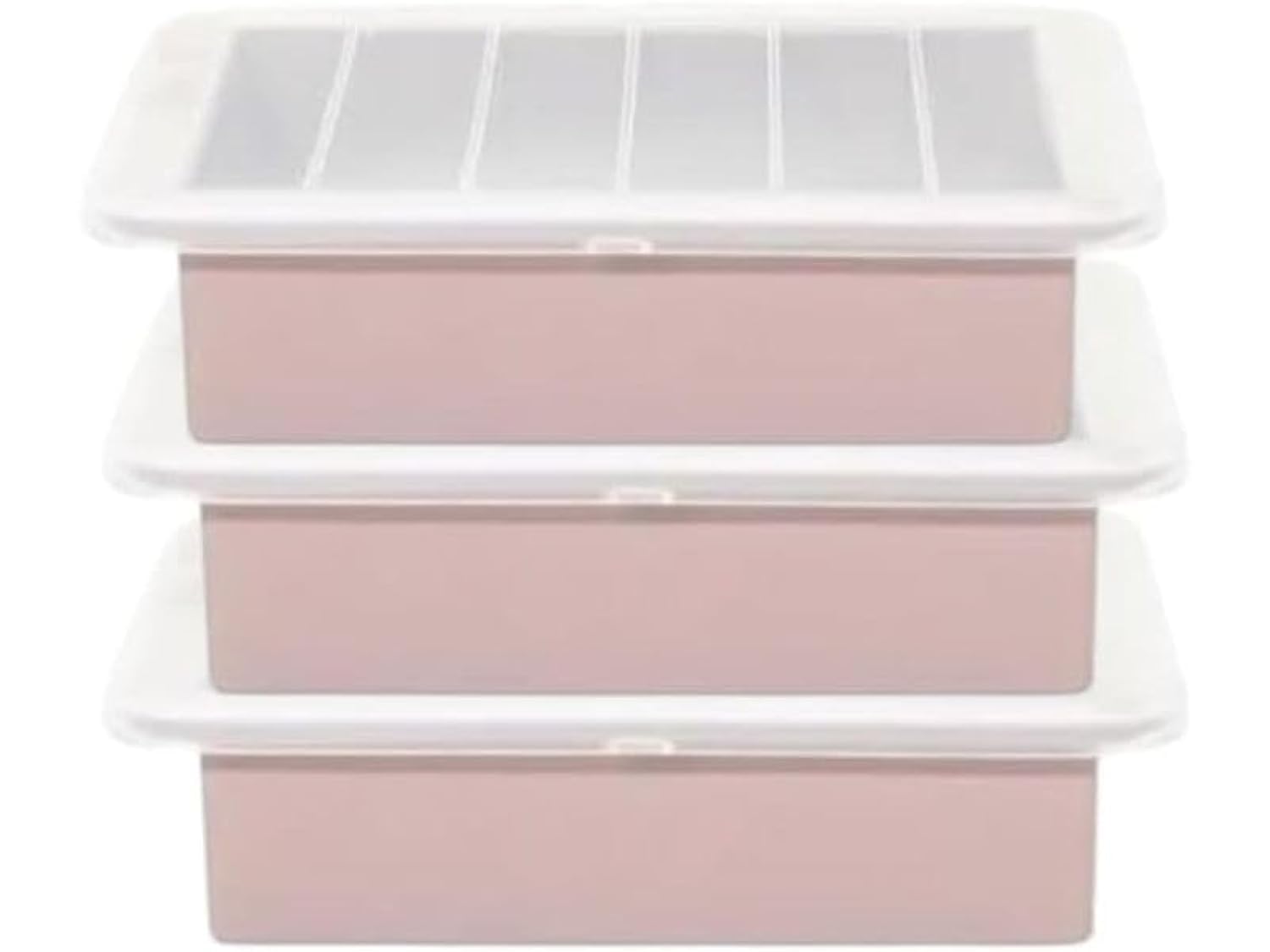 1L Rectangular Silicone Butter Mold Tray With Lid, Pack of 3 Pink