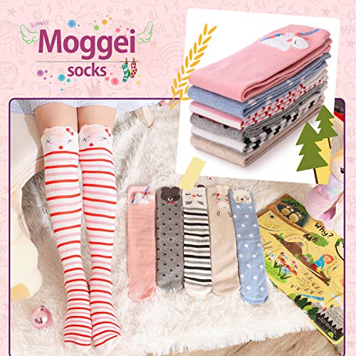 Image of MOGGEI 6 Pairs Kids Girls Knee High Socks Gift Long Crazy Silly Tall Funny Boot Cute Animal Child Fun Socks