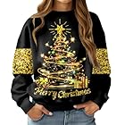 RAISEVERN Noël Sweatshirts Femmes Manches Longues Drôle Horteras Sweat Divertidas Ugly Personalizadas Arbre de Noël Or Noir, XL