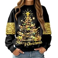 RAISEVERN Noël Sweatshirts Femmes Manches Longues Drôle Horteras Sweat Divertidas Ugly Personalizadas Arbre de Noël Or Noir, XL