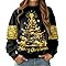 RAISEVERN Noël Sweatshirts Femmes Manches Longues Drôle Horteras Sweat Divertidas Ugly Personalizadas Arbre de Noël Or Noir, XL