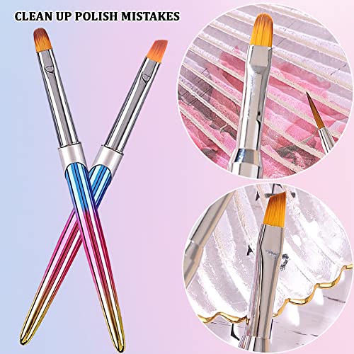 Nail Art Clean Up Brushes, 2Pcs Nail Polish Clean Up Brush, Round&Angled Nail Brush For Cleaning Fingernails, Professional Nail Painting Brushes For Nails Art Design, Nail Remover Brush For Polish Mistake Cleaning #TOP1