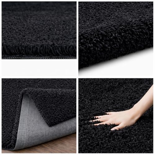 Image of Super Soft Microfiber Bedside Runner for Bedroom, Kitchen, Office, 2 x 5 Feet, Colour: Black, Thickness 1.5 Inches