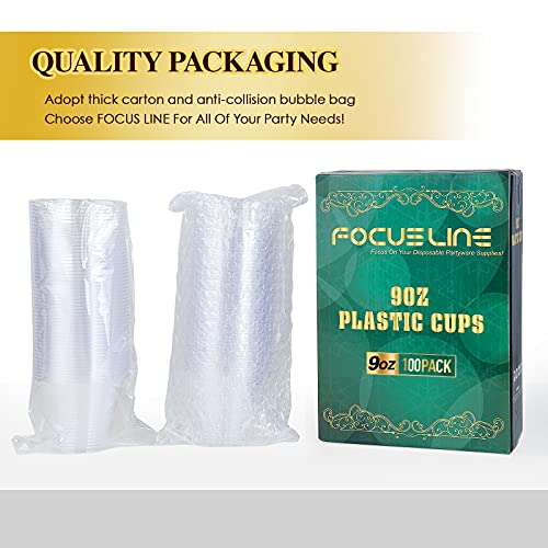 Focusline 9 Oz Clear Plastic Cups, 100 Pack Disposable Cups Reusable Plastic Cups Tumblers, Heavy Duty Hard Plastic Cups For Wedding, Thanksgiving, Halloween, Christmas Party #TOP6