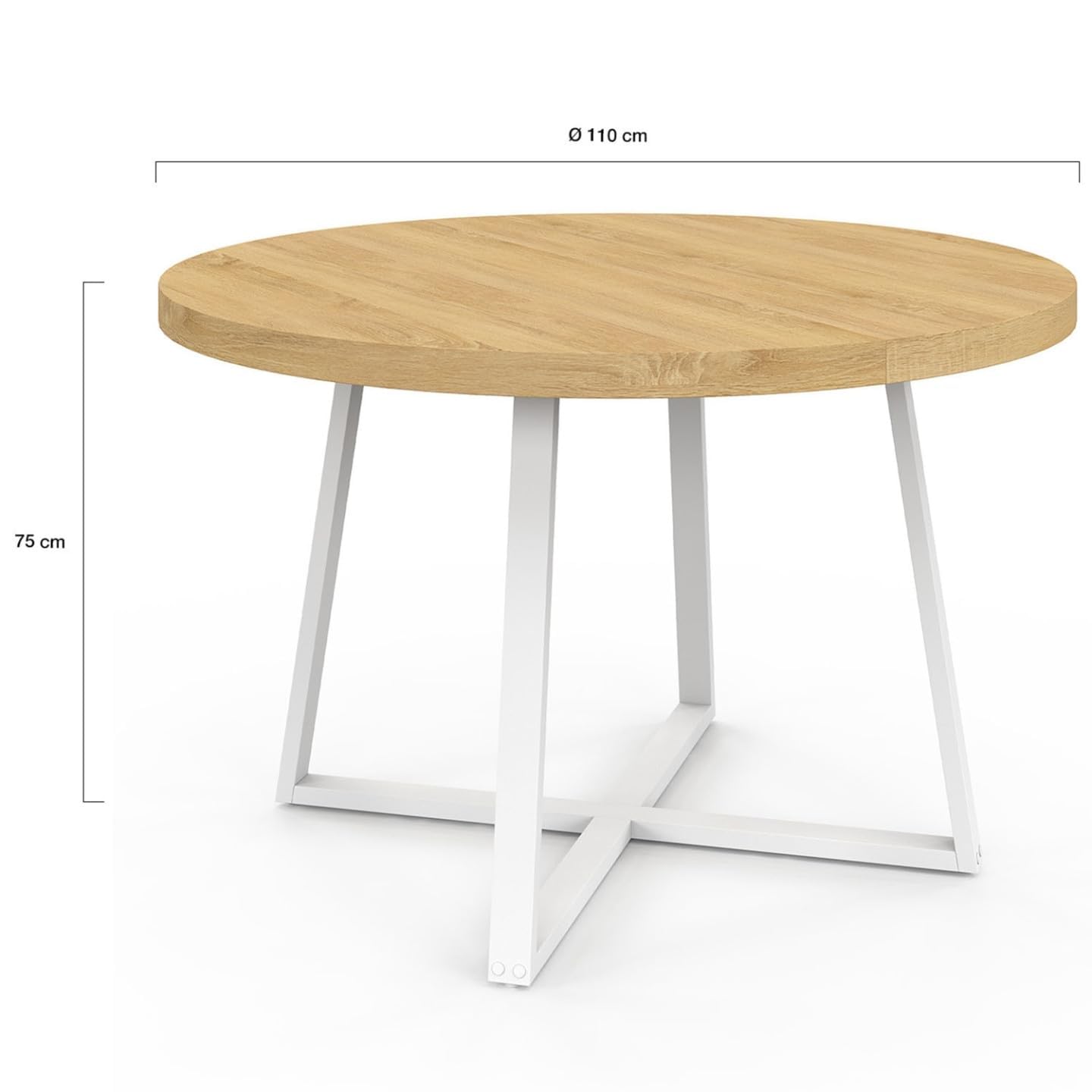 IDMarket Selma – Mesa de comedor fija redonda para 4-6 personas, madera y blanco, 110 cm