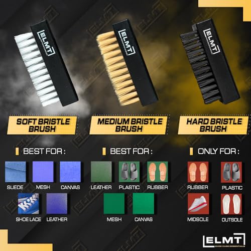 Blackline ELMT Shoe Cleaner Kit — Ideal Sneaker, Canvas, Mesh, Nubuck, Sheepskin, Leather, Suede Shoe Cleaner — US-Made, Safe, 10X Potent Shoe Cleaning Kit (8 oz Solution, 3 Brushes, Microfiber Towel)4