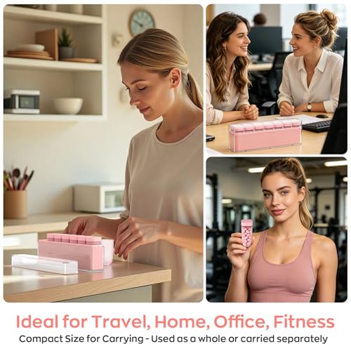 Image of HIONXMGA Color-Coded Weekly Pill Organizer Once Daily, Detachable 7 Day Travel Pill Box with Upgraded Sealing Lids, Large Portable Pill Case for Medication, Vitamins, Supplements & Fish Oils, Pink