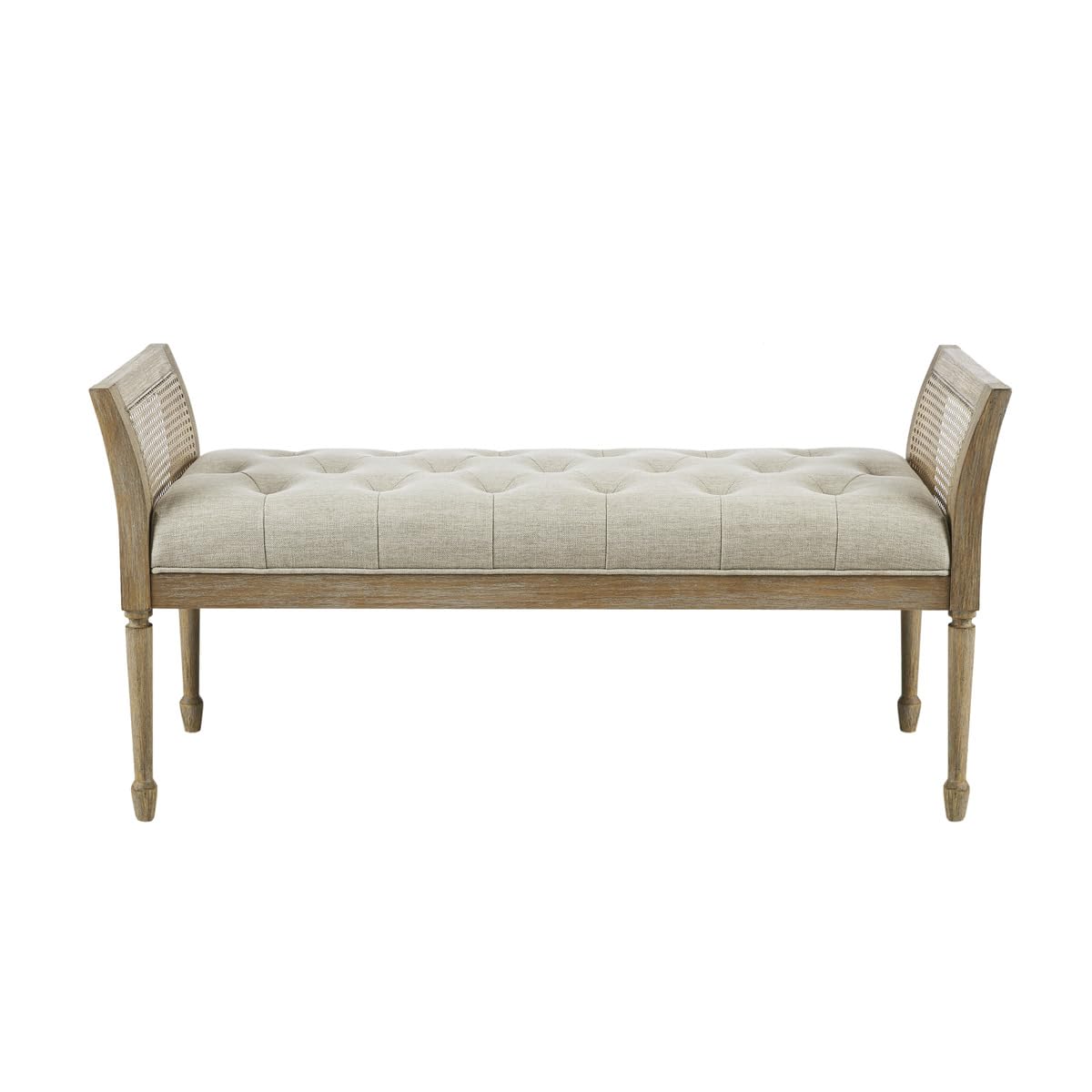 Martha Stewart Isla Entryway Accent Bench for Living Room Bedford Collection, Tufted Seat, Cane Side Frames, Farmhouse Bed End Bench for Bedroom, Indoor Seating, Reclaimed Finish, 48.5" Wide Natural