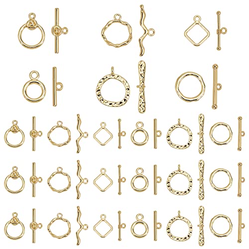 PH PandaHall 18K Gold Toggle Clasps 24 Sets Hook Ring Toggle Oval Ring Jewelry Clasps Rhombus T-bar Closure Clasps OT End Clasps Connectors Bar and Ring Clasps for Jewelry Bracelet Necklace Making