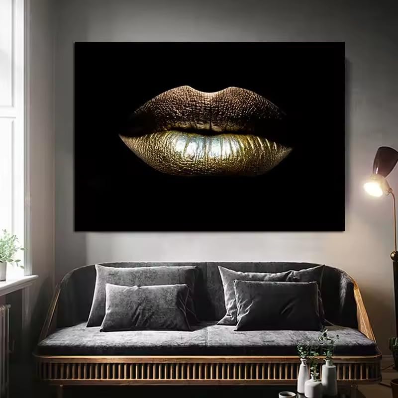Décoration intérieure sexy avec ce grand tableau KEMEIQI de lèvres dorées