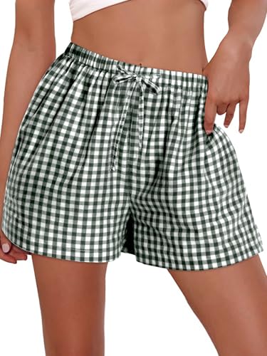 Image of Women Boxer Shorts Gingham Drawstring Pajama Bottom Plaid Pants with Pocket