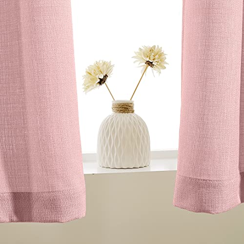 Jinchan Pink Valance Curtain For Kitchen Living Room Bathroom 18 Inch Linen Textured Semi-Sheer Window Valance Privacy Farmhouse Casual Weave Half Window Curtain Country Valance 1 Panel Rod Pocket #TOP6