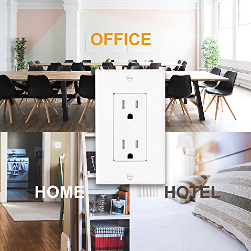 Abbotech 15A Tamper Resistant Duplex Receptacle Standard Wall Outlet Decorative Electrical Outlet, Child Proof Safety,Wall Plates Included, White, Ul Listed. #TOP6