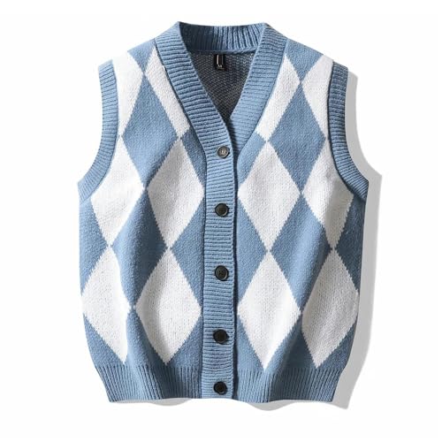 Men's Classic Argyle Knit Button Vest Casual V-Neck Plaid Sleeveless Cardigan Sweater2