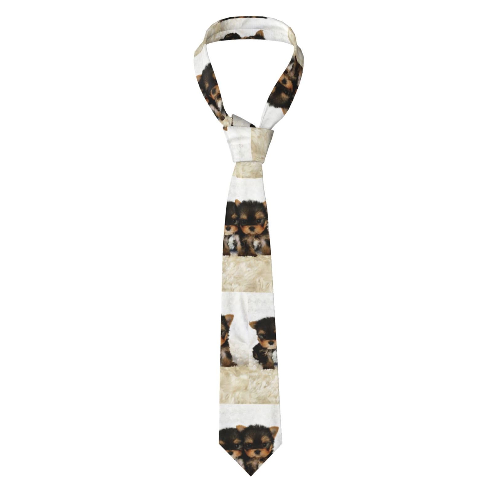 TIANHEY Yorkshire Terrier Puppies Cute Dogs Twins Yorkie, Mens Ties Polyester Neckties Novelty Skinny Tie For Wedding Party Groom Groomsmen