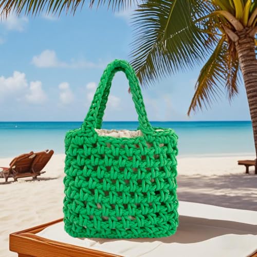 Image of Naimo Straw Beach Bag Woven Rattan Shoulder Bag Fishing Net Handbag Cotton Rope Tote Summer Crochet Hobo Bag