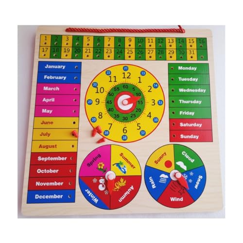 Image of Wooden Calendar & Clock Learning Board for Kids | Date, Day, Month, Time, Weather & Seasons Educational Activity | Montessori Learning Toy for Toddlers & Preschool Children