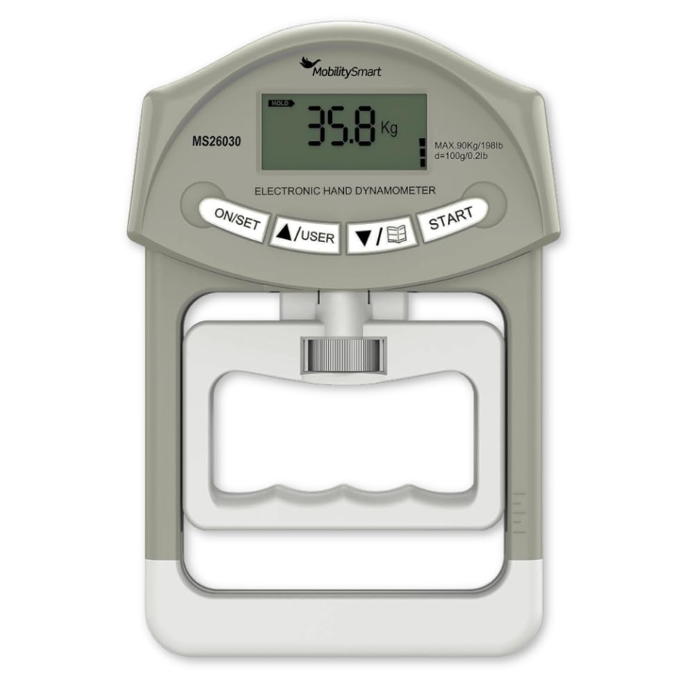 Mobility Smart Digital Hand Dynamometer – Grip Strength Tester for Adults Rehab Physiotherapy – Adjustable Grip Strength Measurement Tool with LCD Display – Electronic Hand Grip Strengthener