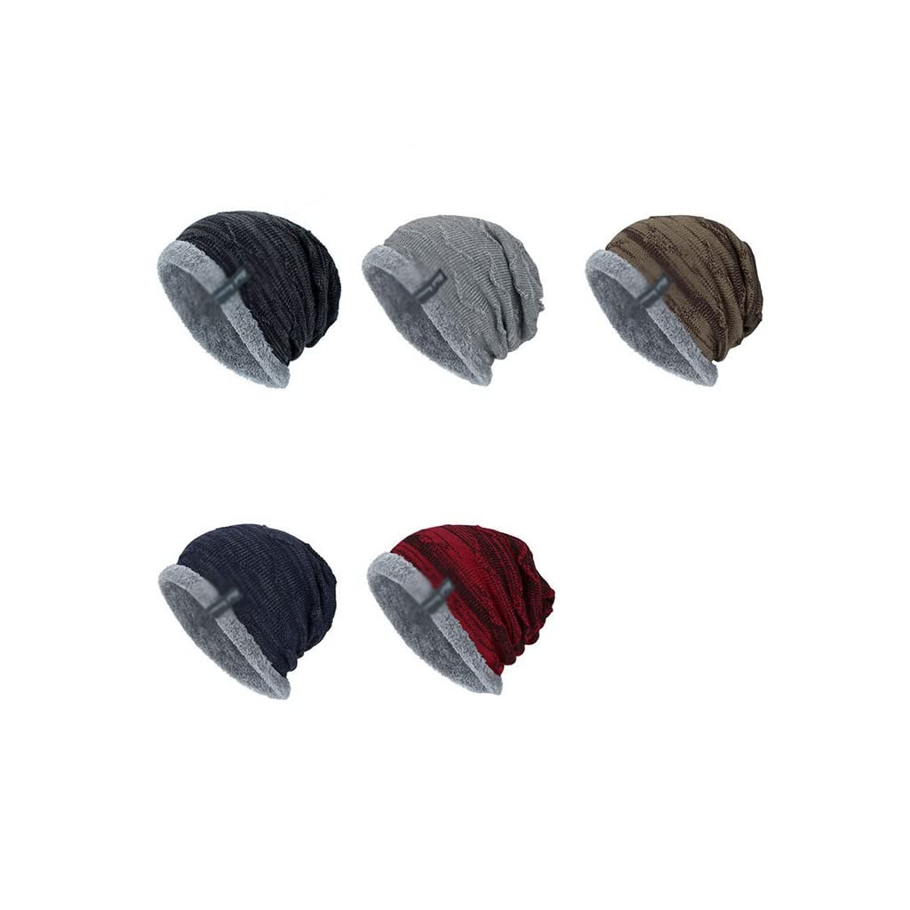Winter Men's Hat Fashion Fleece Skiing Beanies Caps Warm Knitted Beanie Bonnet Hats Men(D)