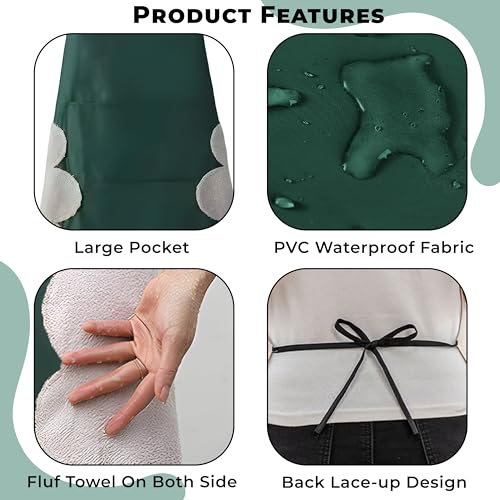 Image of Kraptick Kitchen Apron - Comfortable Cooking Waterproof Apron for Men and Women With Pocket and Side Coral Velvet for Wiping