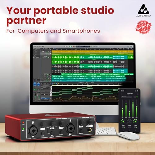 Image of Audio Array AI-04 HD 2x2 Gen 3 Audio Interface | Premium Mic Pre-Amps | 48V Phantom Power | 24bit /192kHz Hi-Fi Recording | XLR /MIC /LINE inputs | Plug & Play-No Drivers | 2 in 3 out | Metal Body | Red