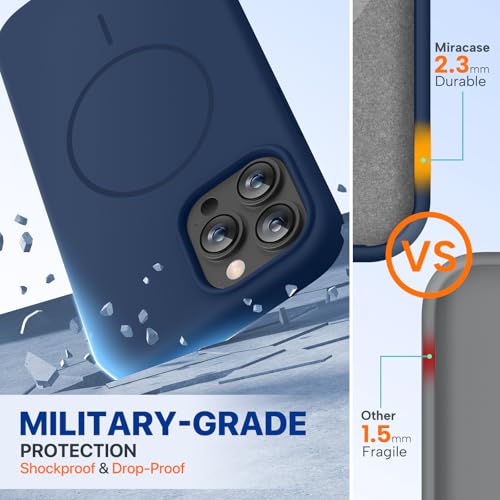 Image of Miracase Magnetic for iPhone 13 Pro Max Case, [Soft Anti-Scratch Microfiber Lining], Compatible with MagSafe, Liquid Silicone Shockproof Drop Protection Phone Case for 13 Pro Max, Dark Blue