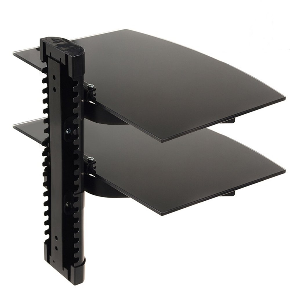 Maclean MC-662 Supporto DVD da Parete con Dopia Mensola in Vetro Scaffale da Muro Console PS3 PS4 Xbox