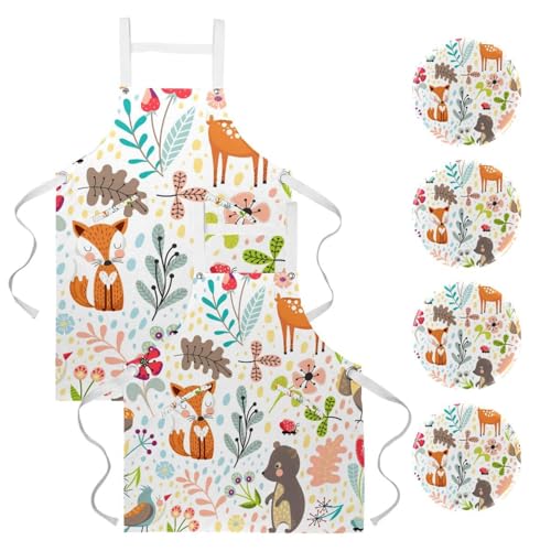 Tablier de serveuse à motif renard et cerf idéal pour la pâtisserie et le bar