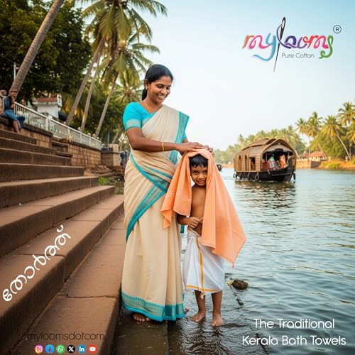Image of Thorthu Multi Colour Cotton Kerala Bath Towel Uvc Sterlised & Double Threaded (Multicoloured Large- Pack of 3)