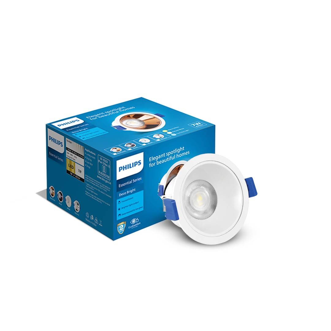 PHILIPS 7 Watt White Reflector Led Ceiling Cob Round Spot Light With Focused Beam|Cut Out: 75Mm|Natural White,Pack Of 1 (Deco Bright)