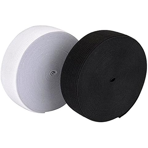 5 Meters White and Black Woven Flat Knitted Elastic 25mm, Craft Sewing Elastic Cord Elastic Band Sewing Stretch Rope (White) Cover