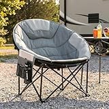 LIFERUN Camping Sessel rund 150KG, Moonchair XXL, Faltstuhl Camping Outdoor mit Atmungsaktives Netzgewebe,Tragetasche,Anti-Rutsch-Füße,Seitentasche, Klappstuhl für Garten,Balkon,Angeln,Strand, Grau