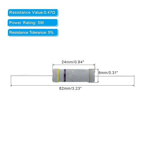 Miniatura 2 de PATIKIL Resistencia de película de carbono de 5 W, 0.47 ohmios, 20 resistencias de tolerancia al 5 %, anillo de color de plomo axial para proyectos