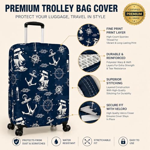 Image of Printed Luggage Cover for Traveling Bag & Suitcase - Stretchable & Scratchproof Trolley Protector with Velcro Lock & Lightweight Washable Material(Suitcase Not Included, Only Cover in Product)