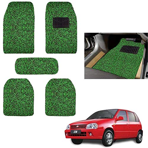 Cabix Car Grass Noodle Mat, PVC Anti Skid Footmat, Comfortable Complete Car Floor Mat for Maruti Zen (Set of 5, Black Green)