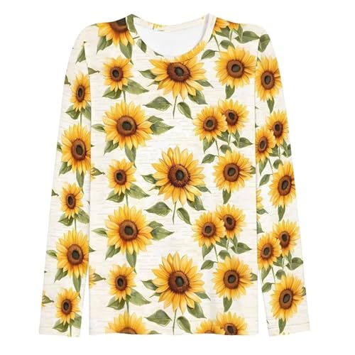 Damen Langarmshirt mit Sonnenblumen-Muster - Florales Oberteil mit...