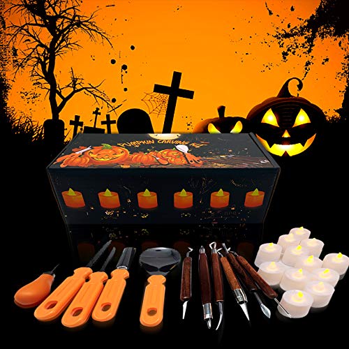 Halloween Pumpkin Carving Kit, 11 Pieces Professional Pumpkin Cutting Supplies Tools with 12 Pumpkin LED Candles… - Image 7