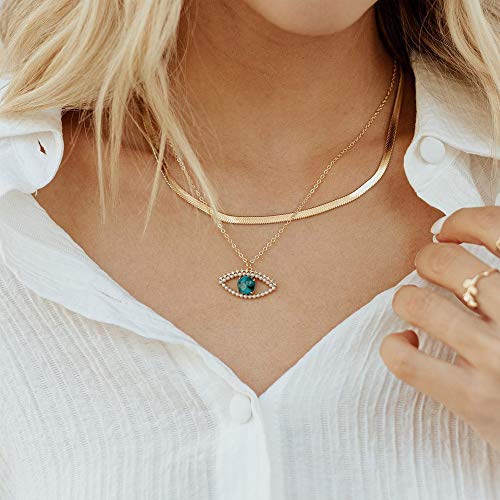 Fiusem Gold Plated Necklace for Women, 14K Gold Plated Herringbone Chain Necklaces, Snake Choker Chain for Women3