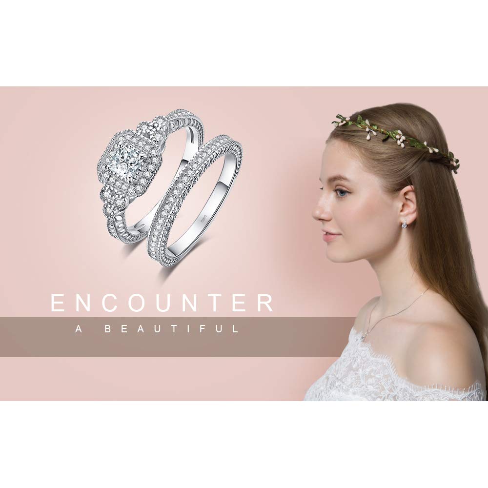 JewelryPalace Anillo Plata Mujer con Circonita Diamante Simulado, Anillo de Compromiso Plata de Ley 925 Clásicos con Piedras, Banda de Boda Anillo Promesa Conjunro Anillos para Novia