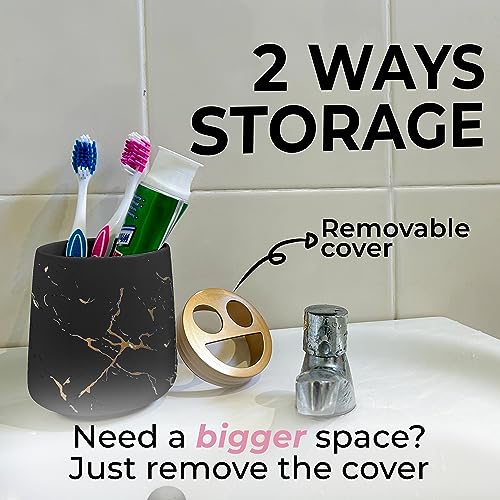 JJ PRIME - Ceramic Toothbrush Holder, Black Marble Look - Image 4