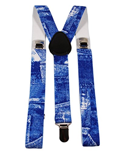 UD Accessories Tirantes elásticos para hombre, con clip ajustable en camuflaje, tartán, bandera de Reino Unido y hoja de hierba Azul azul vaquero Talla única