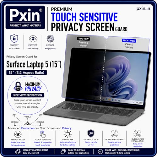 Image of Pxin Aura | Compatible with Microsoft Surface Laptop - 5 | 15 Inch - Touch Sensitive Privacy Screen | Anti Blue | Anti Glare | UltraThin for Hyper Touch | Anti UV | Privacy Filter