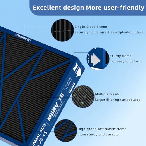 Image of MERV 16 Filter Compatible with Lennox X8789 Filter Replacement PCO16-28 Air Purifier Cleaner - 16 inch x 26 inch x 5 inch,actual size: 15.9 inch x 24.9 inch x 4.3 inch, 2 Pack