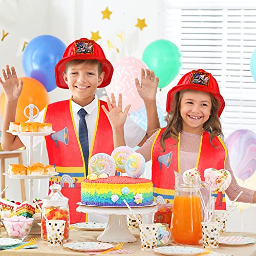 Geyoga 24 Pcs Fireman Costume Set For Kids, Fireman Role Play Party Supplies, Includes 12 Firefighter Helmet And 12 Vest For Kids Ages 3-8 Birthday Party Halloween Role Play Party Dress #TOP5