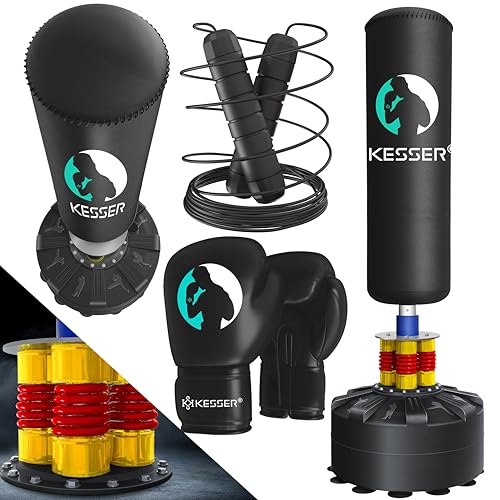KESSER® Boxsack Set stehend Erwachsene mit Boxhandschuhe + Springseil, Kickboxsack, Freistehender Standboxsack MMA Boxpartner Boxing Trainer Fitness Boxsack mit Saugfuß Schwarz KESSER® Boxsack Set stehend Erwachsene mit Boxhandschuhe + Springseil, Kickboxsack, Freistehender Standboxsack MMA Boxpartner Boxing Trainer Fitness Boxsack mit Saugfuß Schwarz