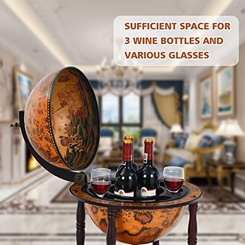 COSTWAY Tabletop Globe Drinks Cabinet, 330MM Retro Style Bar Wine Stand, Liquor Whisky Alcohol Beverage Glass Bottle Holder for Home Restaurant Dining Room Living Room (Brown) (Brown)