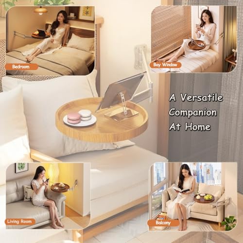 Table pliante murale et bureau compact réglable pour chambre et salon en noyer - 7