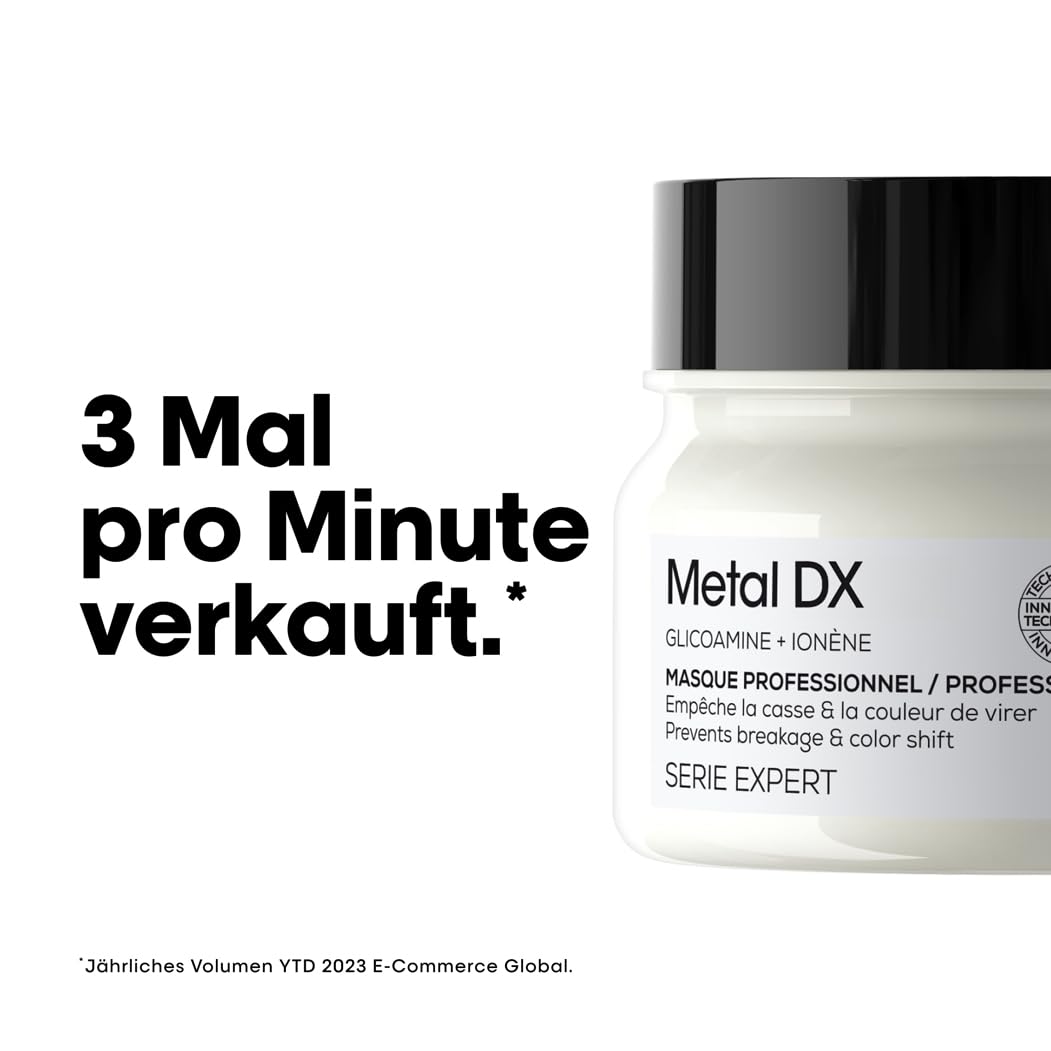 L'Oréal Professionnel Pflegeduo für alle Haartypen, beugt Haarbruch & Farbveränderungen vor, Anti-Frizz, Hitzeschutz, Mit Glicoamin, Serie Expert, Metal DX Haarmaske & Leave-In Cream